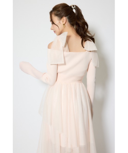 rienda(リエンダ)の「ショルダーリボンチュールニットワンピース 春服(ワンピース・レディース・ホワイト/ピンク/マルチ・FREE)」の7枚目の写真