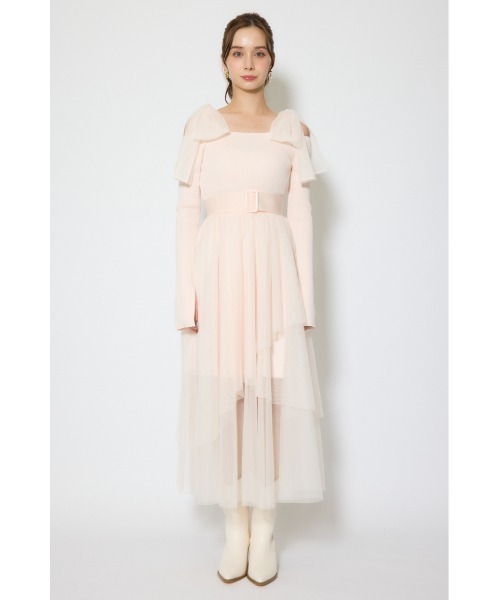 rienda(リエンダ)の「ショルダーリボンチュールニットワンピース 春服(ワンピース・レディース・ホワイト/ピンク/マルチ・FREE)」の8枚目の写真