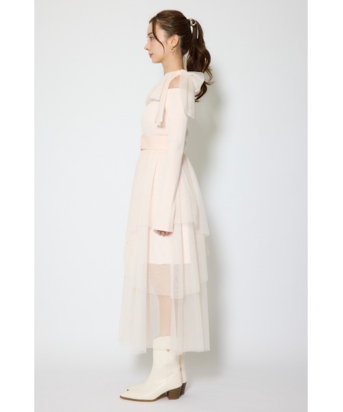 rienda(リエンダ)の「ショルダーリボンチュールニットワンピース 春服(ワンピース・レディース・ホワイト/ピンク/マルチ・FREE)」の9枚目の写真