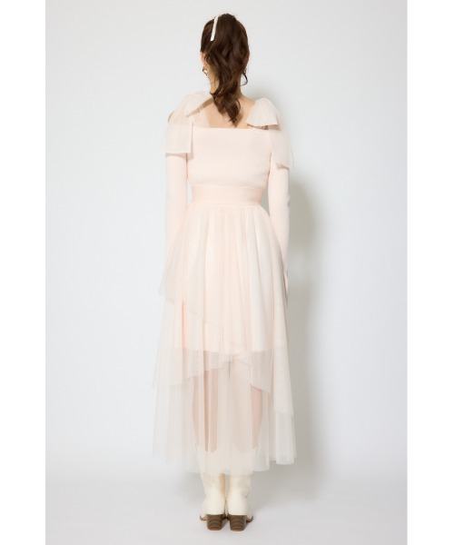 rienda(リエンダ)の「ショルダーリボンチュールニットワンピース 春服(ワンピース・レディース・ホワイト/ピンク/マルチ・FREE)」の10枚目の写真