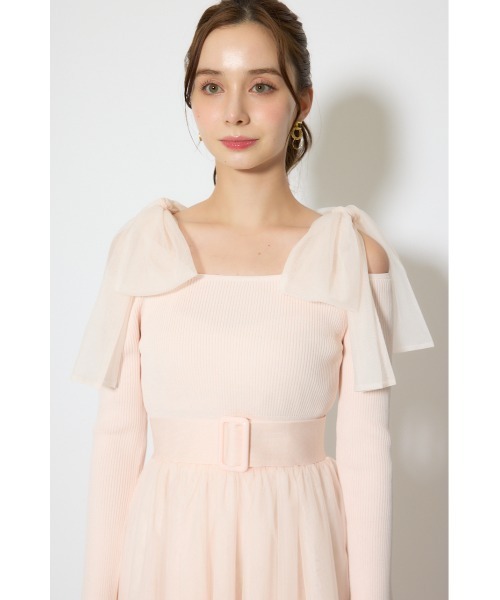 rienda(リエンダ)の「ショルダーリボンチュールニットワンピース 春服(ワンピース・レディース・ホワイト/ピンク/マルチ・FREE)」の11枚目の写真