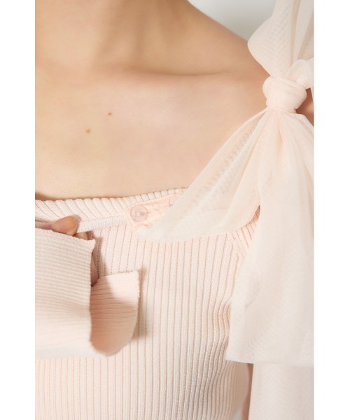 rienda(リエンダ)の「ショルダーリボンチュールニットワンピース 春服(ワンピース・レディース・ホワイト/ピンク/マルチ・FREE)」の14枚目の写真