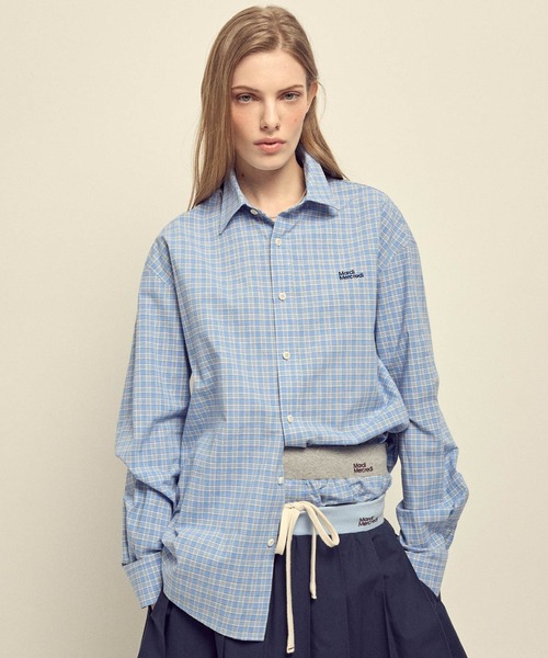 Mardi Mercredi(マルディメクルディ)の「COTTON SHIRT CHECK LOGO / コットン シャツ チェック ロゴ(シャツ/ブラウス・レディース・ネイビー/ブルー・FREE)」の12枚目の写真