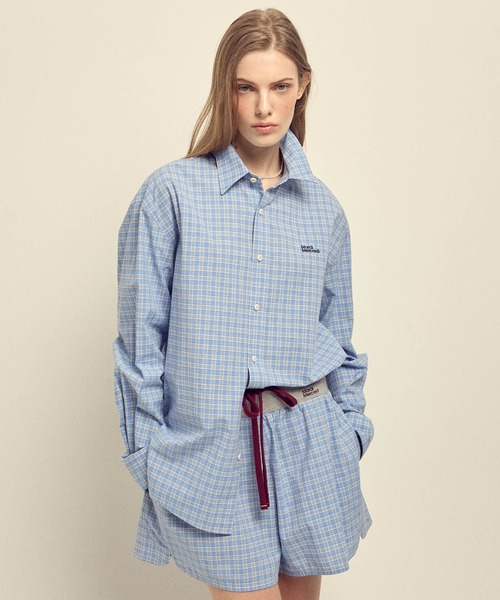 Mardi Mercredi(マルディメクルディ)の「COTTON SHIRT CHECK LOGO / コットン シャツ チェック ロゴ(シャツ/ブラウス・レディース・ネイビー/ブルー・FREE)」の13枚目の写真