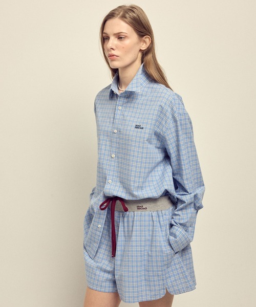 Mardi Mercredi(マルディメクルディ)の「COTTON SHIRT CHECK LOGO / コットン シャツ チェック ロゴ(シャツ/ブラウス・レディース・ネイビー/ブルー・FREE)」の14枚目の写真