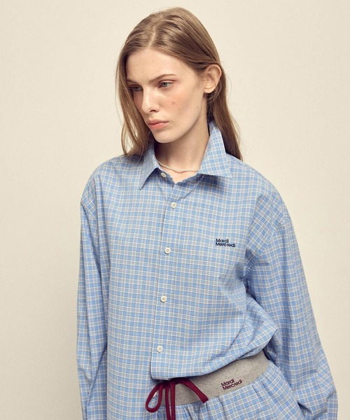 Mardi Mercredi(マルディメクルディ)の「COTTON SHIRT CHECK LOGO / コットン シャツ チェック ロゴ(シャツ/ブラウス・レディース・ネイビー/ブルー・FREE)」の15枚目の写真
