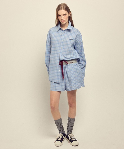 Mardi Mercredi(マルディメクルディ)の「COTTON SHIRT CHECK LOGO / コットン シャツ チェック ロゴ(シャツ/ブラウス・レディース・ネイビー/ブルー・FREE)」の16枚目の写真