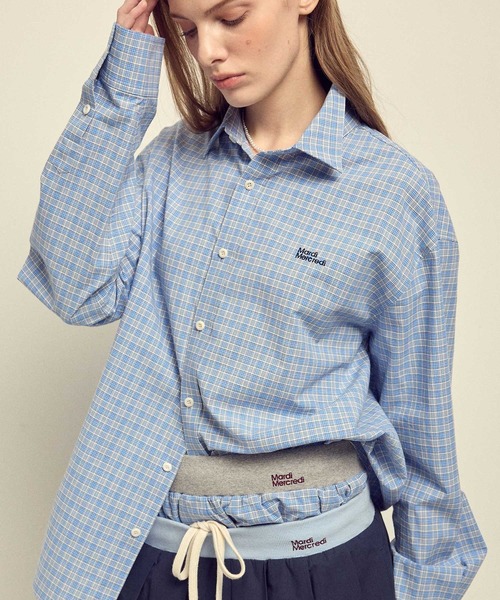 Mardi Mercredi(マルディメクルディ)の「COTTON SHIRT CHECK LOGO / コットン シャツ チェック ロゴ(シャツ/ブラウス・レディース・ネイビー/ブルー・FREE)」の18枚目の写真