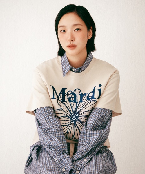 Mardi Mercredi(マルディメクルディ)の「COTTON SHIRT CHECK LOGO / コットン シャツ チェック ロゴ(シャツ/ブラウス・レディース・ネイビー/ブルー・FREE)」の3枚目の写真