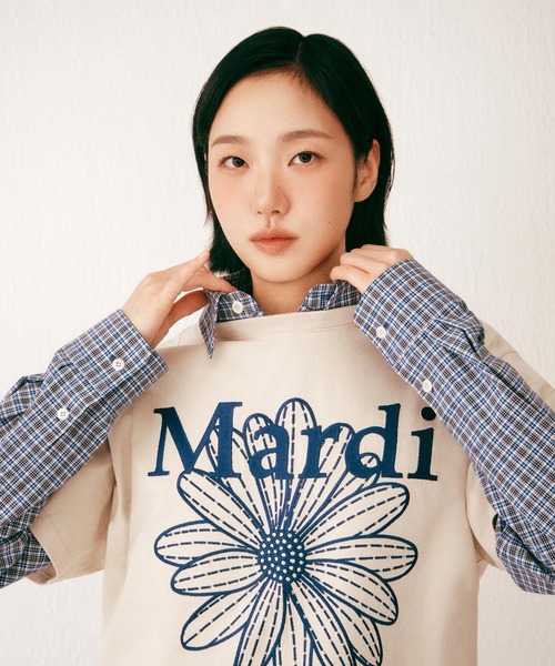 Mardi Mercredi(マルディメクルディ)の「COTTON SHIRT CHECK LOGO / コットン シャツ チェック ロゴ(シャツ/ブラウス・レディース・ネイビー/ブルー・FREE)」の4枚目の写真