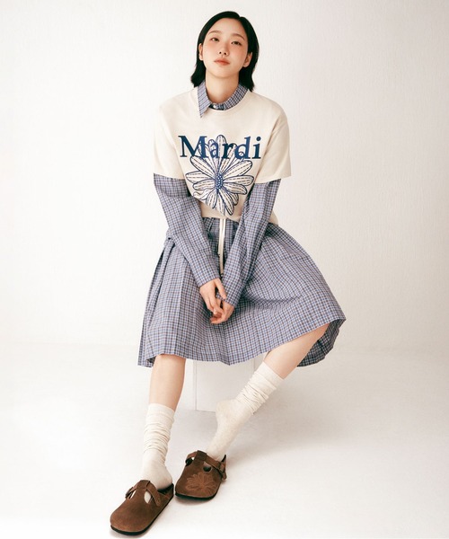 Mardi Mercredi(マルディメクルディ)の「COTTON SHIRT CHECK LOGO / コットン シャツ チェック ロゴ(シャツ/ブラウス・レディース・ネイビー/ブルー・FREE)」の6枚目の写真