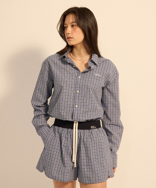 Mardi Mercredi(マルディメクルディ)の「COTTON SHIRT CHECK LOGO / コットン シャツ チェック ロゴ(シャツ/ブラウス・レディース・ネイビー/ブルー・FREE)」の8枚目の写真