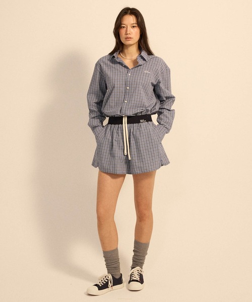 Mardi Mercredi(マルディメクルディ)の「COTTON SHIRT CHECK LOGO / コットン シャツ チェック ロゴ(シャツ/ブラウス・レディース・ネイビー/ブルー・FREE)」の9枚目の写真