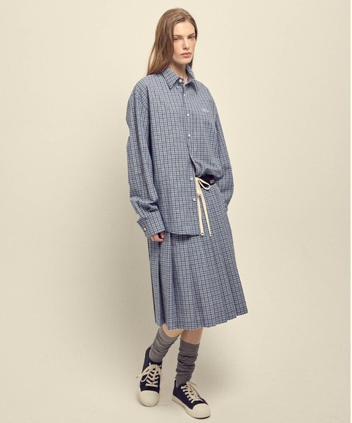 Mardi Mercredi(マルディメクルディ)の「COTTON SHIRT CHECK LOGO / コットン シャツ チェック ロゴ(シャツ/ブラウス・レディース・ネイビー/ブルー・FREE)」の11枚目の写真