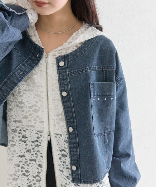 mystic（ミスティック）の「スタッズデニムシャツジャケット（デニムジャケット・レディース・ブルー/ネイビー・FREE）」の4枚目の写真