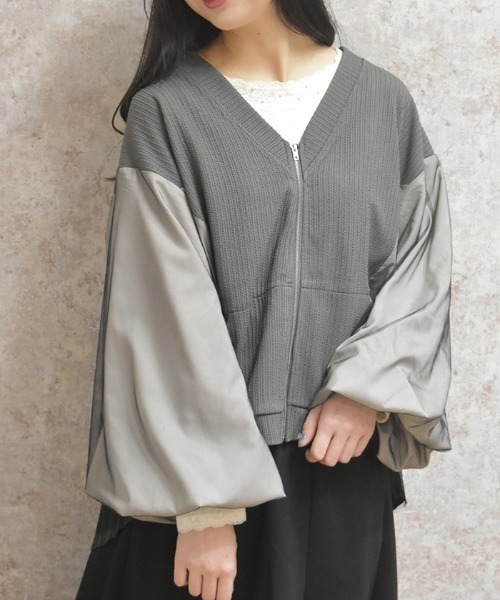 axes femme（アクシーズファム）の「チュール切替カーデ（カーディガン/ボレロ・レディース・キナリ/チャコール・FREE）」の2枚目の写真
