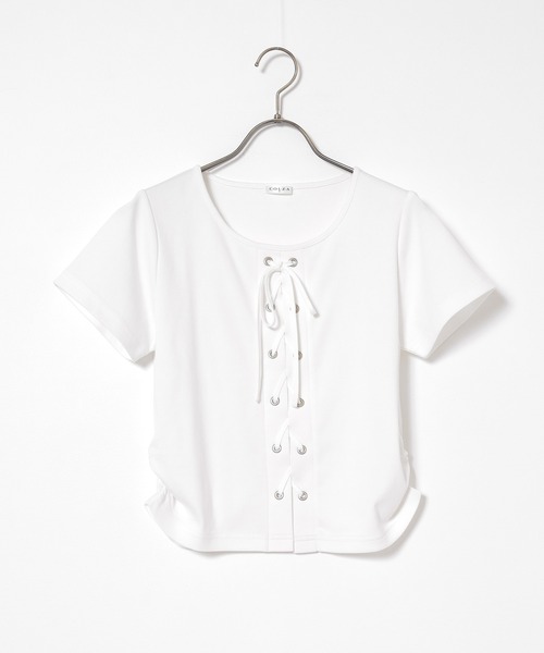 Honeys(ハニーズ)の「レースアップトップス(Tシャツ/カットソー・レディース・チャコール/ベージュ/ホワイト/レッド/ブラック・L/M/S)」の21枚目の写真