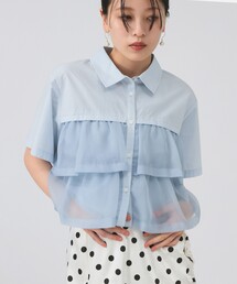 Ray BEAMS | シアー ティアード ハーフスリーブ シャツ 26SS ショート丈 半袖シャツ 通勤 通学 オフィスカジュアル フリルシャツ 洗える(シャツ/ブラウス)