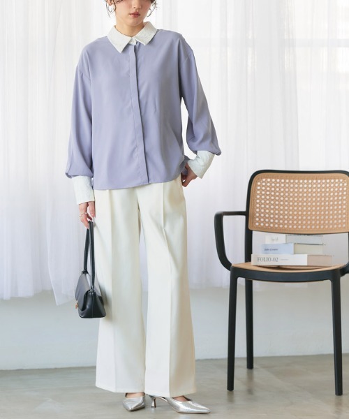 Pierrot(ピエロ)の「レース切り替えシャツ(シャツ/ブラウス・レディース・ブルー/オフホワイト・L/M)」の13枚目の写真