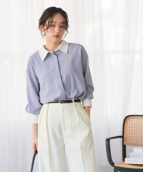 Pierrot(ピエロ)の「レース切り替えシャツ(シャツ/ブラウス・レディース・ブルー/オフホワイト・L/M)」の15枚目の写真
