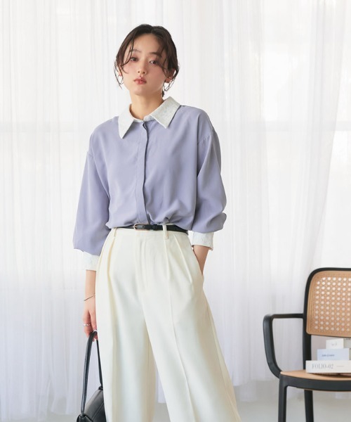 Pierrot(ピエロ)の「レース切り替えシャツ(シャツ/ブラウス・レディース・ブルー/オフホワイト・L/M)」の18枚目の写真