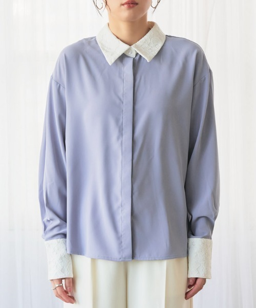 Pierrot(ピエロ)の「レース切り替えシャツ(シャツ/ブラウス・レディース・ブルー/オフホワイト・L/M)」の22枚目の写真