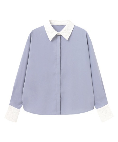 Pierrot(ピエロ)の「レース切り替えシャツ(シャツ/ブラウス・レディース・ブルー/オフホワイト・L/M)」の19枚目の写真