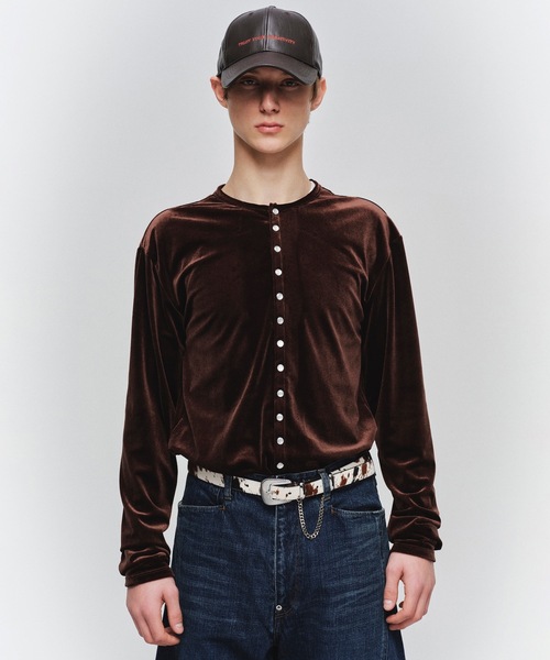 Jieda(ジエダ)の「VELOR SNAP CARDIGAN(カーディガン/ボレロ・メンズ・ストライプ/ブラウン/ブラック・2/1)」の2枚目の写真