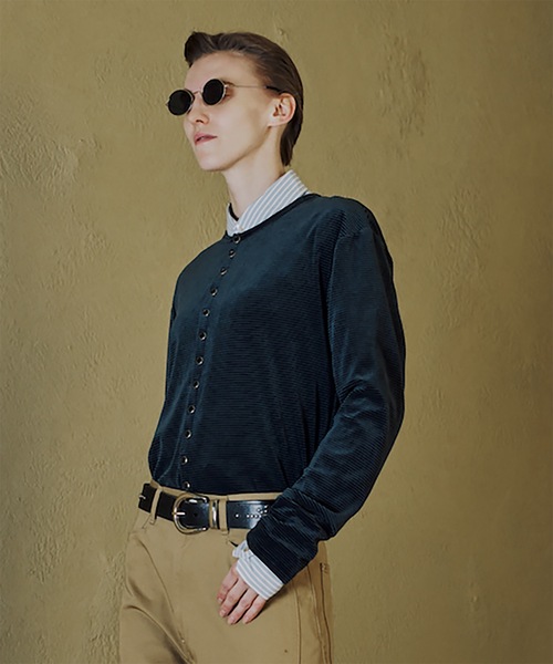 Jieda(ジエダ)の「VELOR SNAP CARDIGAN(カーディガン/ボレロ・メンズ・ストライプ/ブラウン/ブラック・2/1)」の3枚目の写真