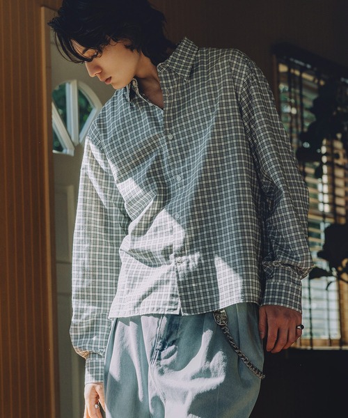 Bleme(ブレム)の「コンパクト 短丈 チェックシャツ(シャツ/ブラウス・メンズ・ブルー/レッド/ホワイト・XL/L/M/S)」の1枚目の写真