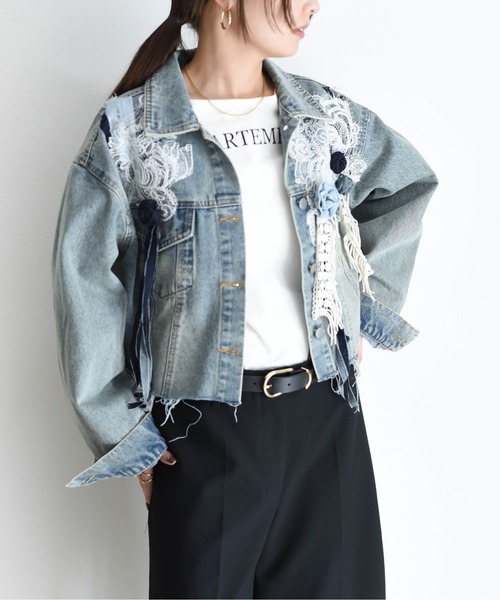 花モチーフパッチワークデニムジャケット Eimee Law│Eimee Law