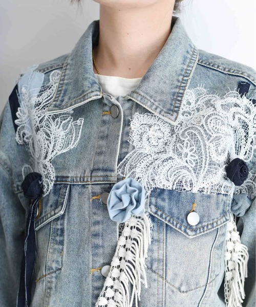 花モチーフパッチワークデニムジャケット Eimee Law│Eimee Law