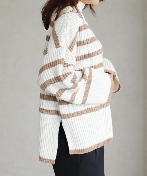 NYLAUS(ナイラス)の「【SG】ボーダー ハイネック ニットプルオーバー(ニット/セーター・レディース・ネイビー/ブラック/ベージュ・M)」の18枚目の写真