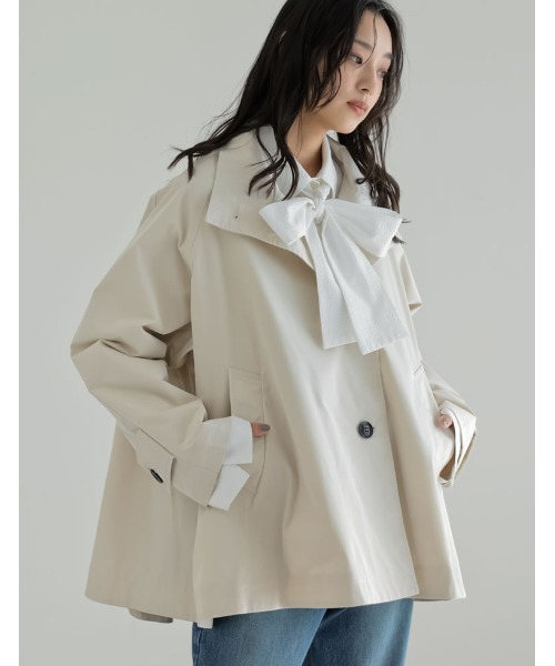 Re:EDIT（リエディ）の「ツイルポンチョライクコート（トレンチコート・レディース・ベージュ/ブラック/アイボリー・FREE）」の2枚目の写真