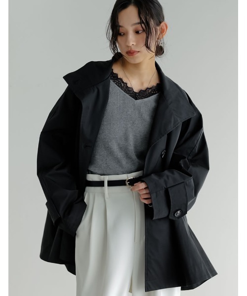 Re:EDIT（リエディ）の「ツイルポンチョライクコート（トレンチコート・レディース・ベージュ/ブラック/アイボリー・FREE）」の8枚目の写真