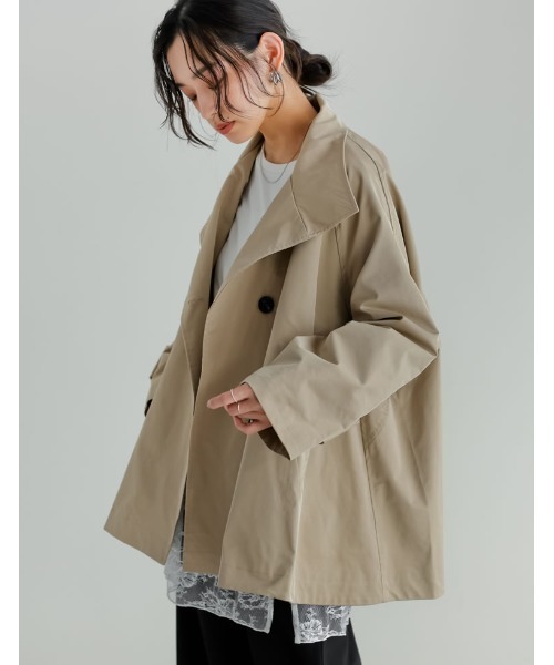 Re:EDIT（リエディ）の「ツイルポンチョライクコート（トレンチコート・レディース・ベージュ/ブラック/アイボリー・FREE）」の13枚目の写真