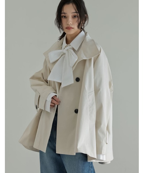 Re:EDIT（リエディ）の「ツイルポンチョライクコート（トレンチコート・レディース・ベージュ/ブラック/アイボリー・FREE）」の17枚目の写真