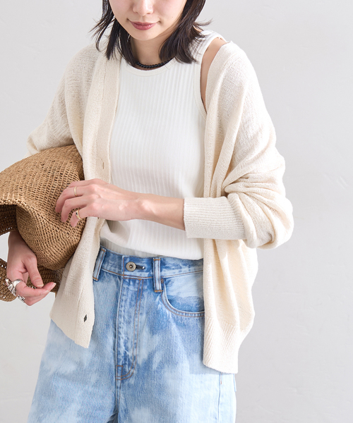 JOURNAL STANDARD(ジャーナルスタンダード)の「テープヤーンVカーディガン(カーディガン/ボレロ・レディース・アイボリー/レッド/ブラック系その他・FREE)」の4枚目の写真
