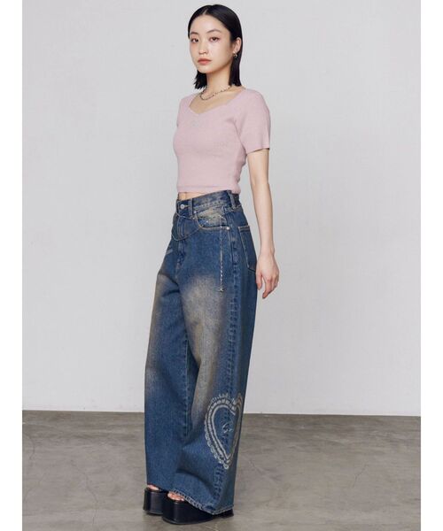 EMODA(エモダ)の「レースグラフィックルーズデニム(デニムパンツ・レディース・ブラック/インディゴブルー・MEDIUM/SMALL)」の4枚目の写真