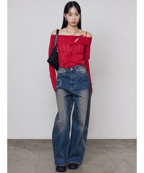 セール】レースグラフィックルーズデニム（デニムパンツ）｜EMODA