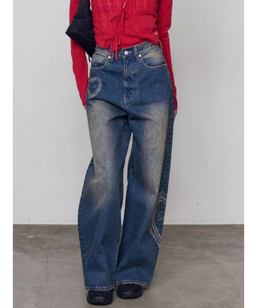 セール】レースグラフィックルーズデニム（デニムパンツ）｜EMODA