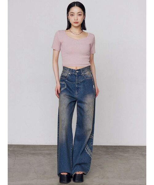 EMODA(エモダ)の「レースグラフィックルーズデニム(デニムパンツ・レディース・ブラック/インディゴブルー・MEDIUM/SMALL)」の5枚目の写真