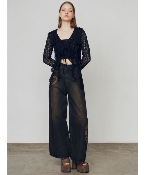 EMODA(エモダ)の「レースグラフィックルーズデニム(デニムパンツ・レディース・ブラック/インディゴブルー・MEDIUM/SMALL)」の8枚目の写真