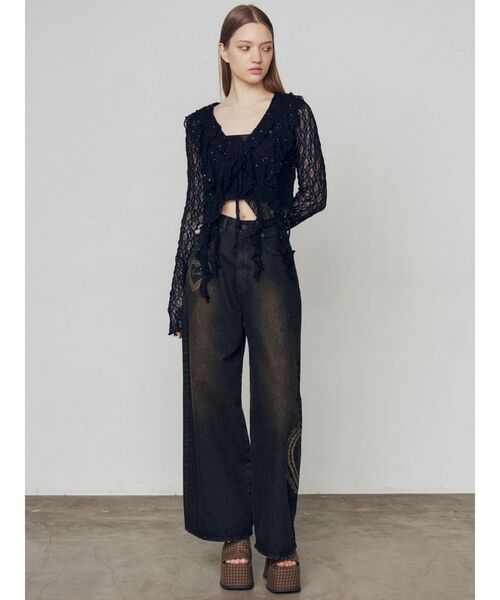 EMODA(エモダ)の「レースグラフィックルーズデニム(デニムパンツ・レディース・ブラック/インディゴブルー・MEDIUM/SMALL)」の9枚目の写真