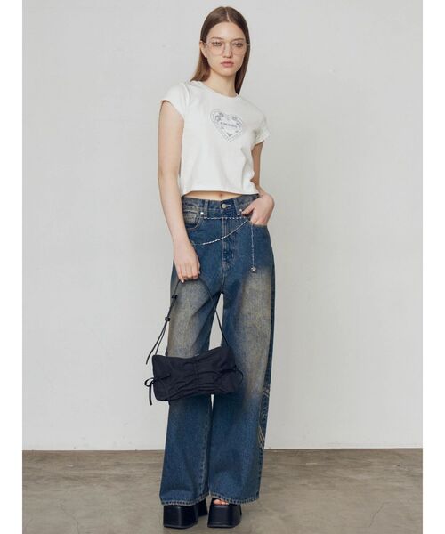 EMODA(エモダ)の「レースグラフィックルーズデニム(デニムパンツ・レディース・ブラック/インディゴブルー・MEDIUM/SMALL)」の12枚目の写真