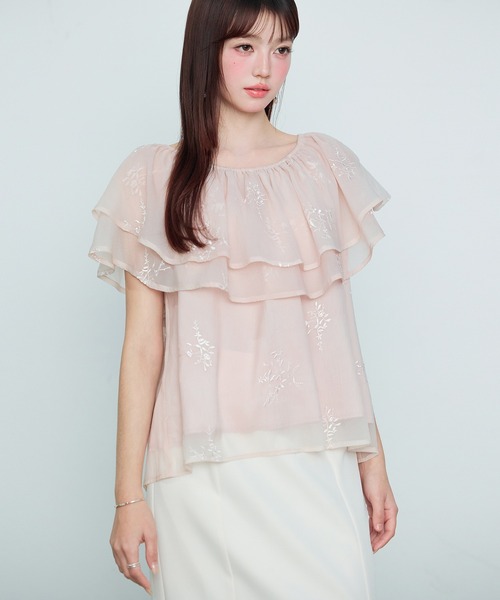 SAISON DE PAPILLON(セゾンドパピヨン)の「【新作登場】レディース ブラウス オーガンジー 刺繍 裏地付き 可愛い きれいめ 通勤 デート(シャツ/ブラウス・レディース・ダークブラウン/ピンク/アイボリー・S/M/L)」の13枚目の写真