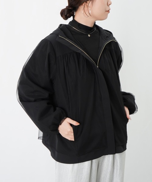 LUCA/LADY LUCK LUCA（ルカ/レディラックルカ）の「LC/LLL 布帛チュール重ねパーカー/チュールレイヤードパーカー（その他アウター・レディース・カーキ/ライトベージュ/ブラック・FREE）」の2枚目の写真