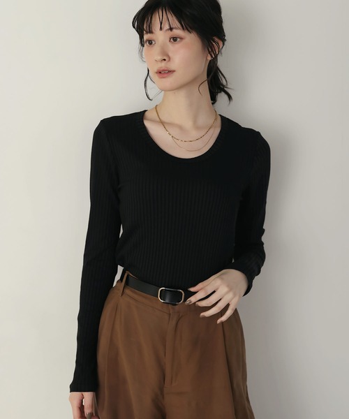 shetila(シェティラ)の「キレイ見え シアーリブUネックカットソー(Tシャツ/カットソー・レディース・グレー/ホワイト/ブラック・M)」の20枚目の写真