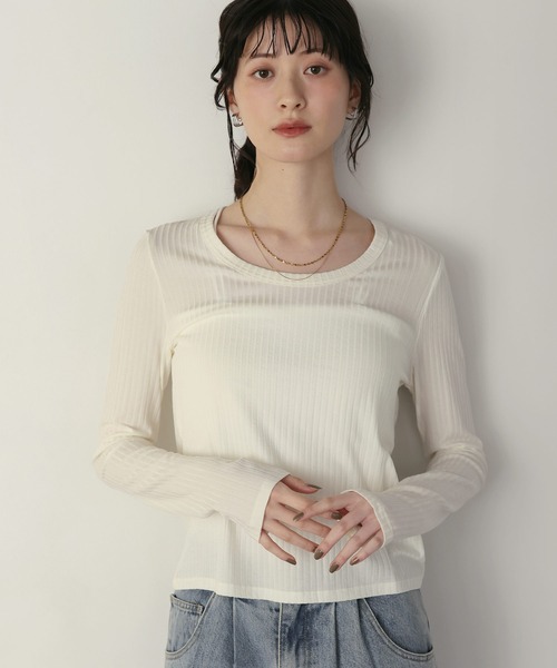 shetila(シェティラ)の「キレイ見え シアーリブUネックカットソー(Tシャツ/カットソー・レディース・グレー/ホワイト/ブラック・M)」の4枚目の写真