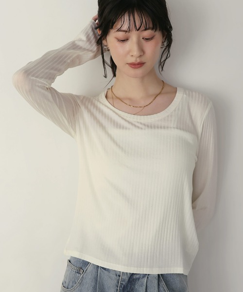 shetila(シェティラ)の「キレイ見え シアーリブUネックカットソー(Tシャツ/カットソー・レディース・グレー/ホワイト/ブラック・M)」の7枚目の写真